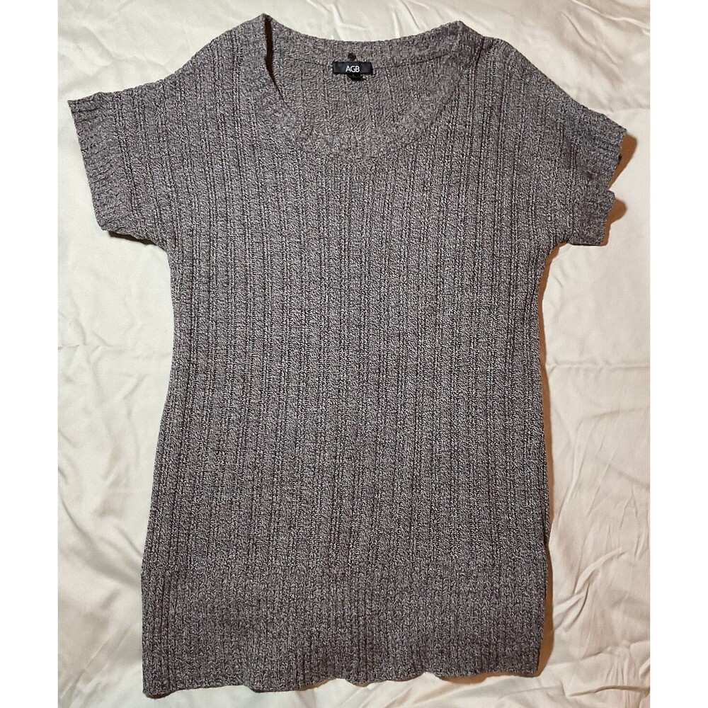 AGB Women’s Long Sweater Short Sleeve With Detachable Scarf Large Brown